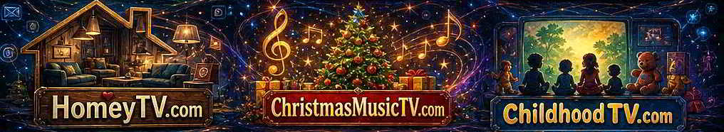 Homey Christmas Music and Childhood TV domain graphics